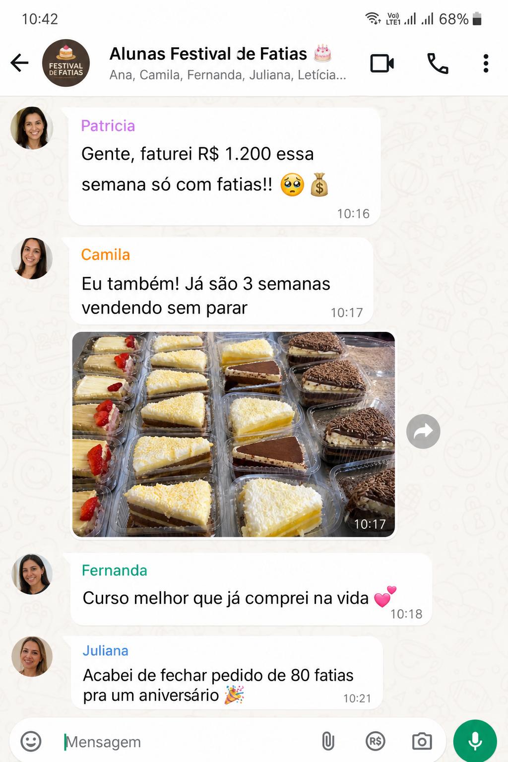 Print de grupo de WhatsApp das alunas