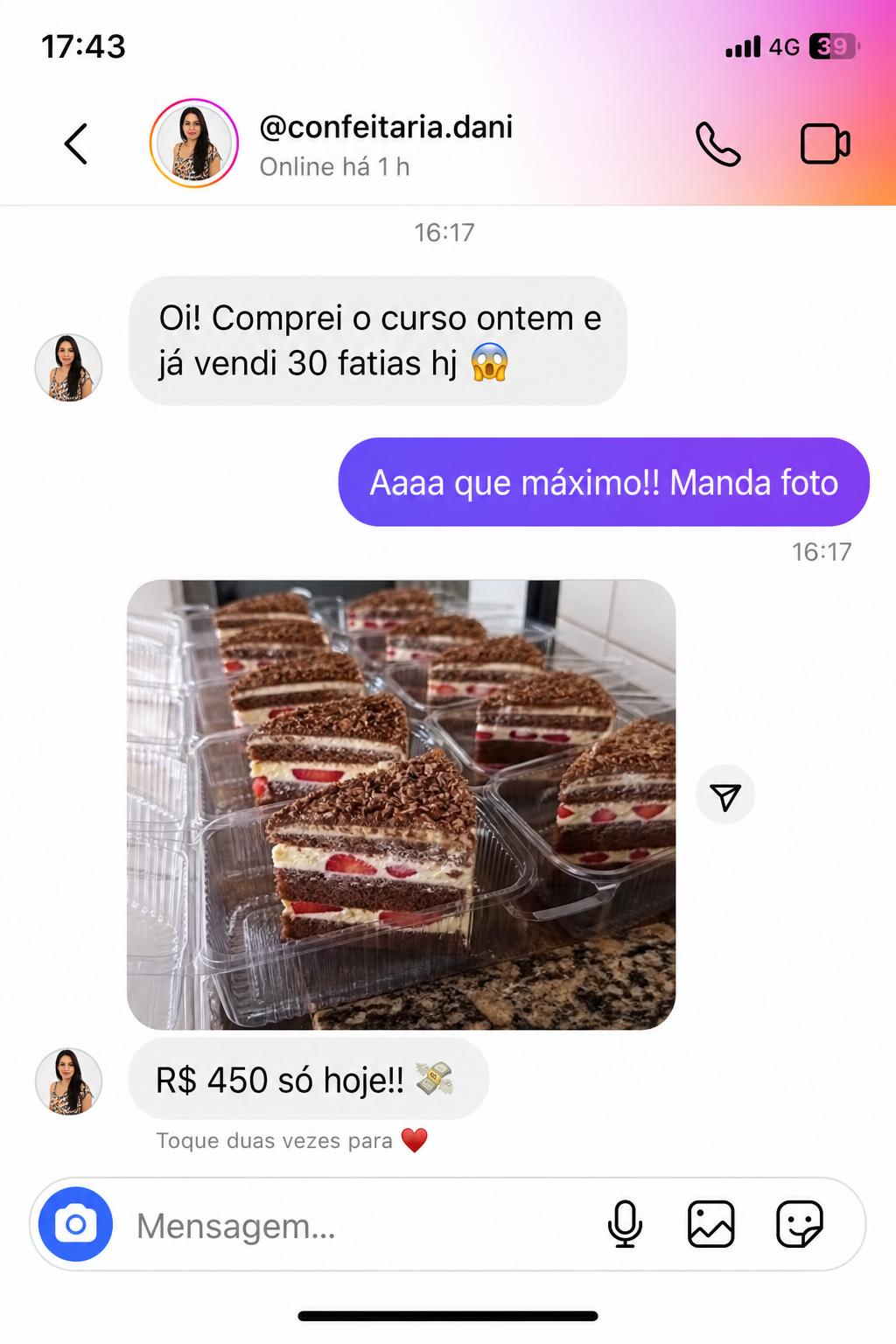 Print de Instagram Direct mostrando R$ 450 faturados