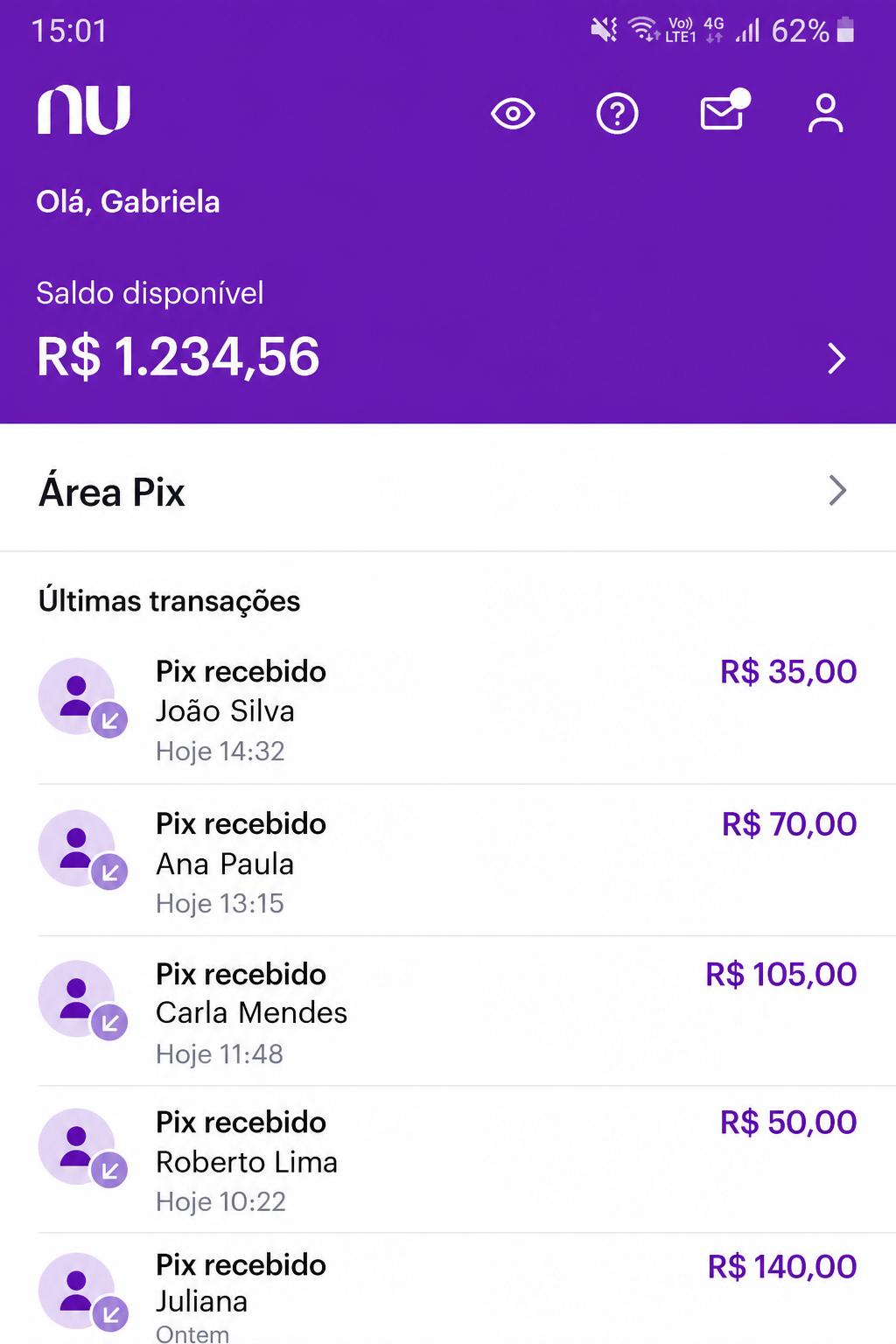 Print de PIX recebidos em conta